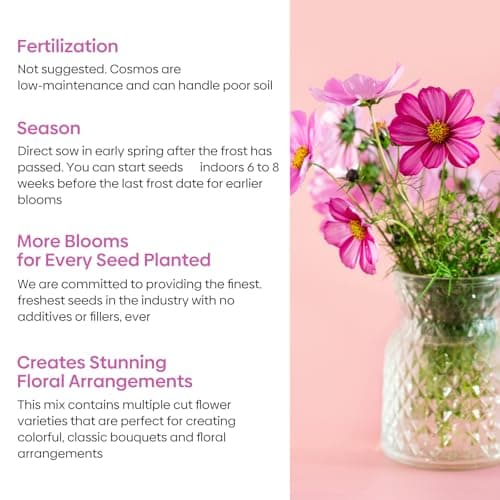 Cosmos Seeds Wildflower Mix, 1 Oz, 7 Varieties Flowers Seeds for Planting (Daydream, Gloria, Picotee, Purity, Radiance, Pinkie, Sulphur)