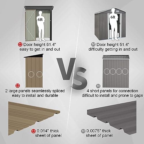 JUMMICO Metal Outdoor Storage Shed 5 x 3 FT Metal Shed with Lockable Door,Waterproof Garden Tool Shed Storage House for Backyard Patio Lawn, Brown