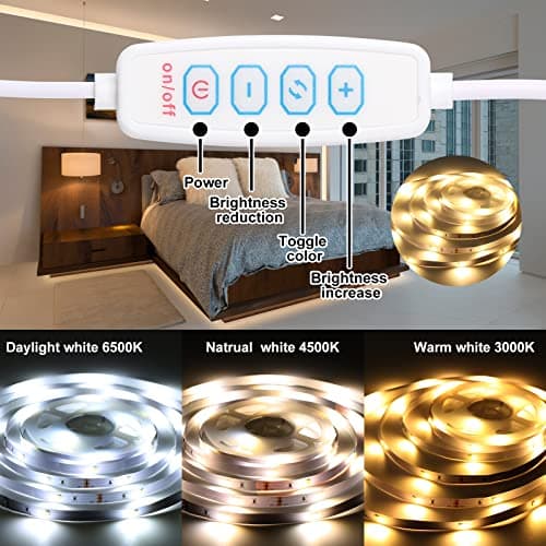 Motion Sensor Led Light Strip 9.8FT，Rechargeable Lithium Battery Power Supply，Multi-Functional Controller Dimmer and Timer for Bedroom Kitchen Showcase Stair Corridor Dark Corner