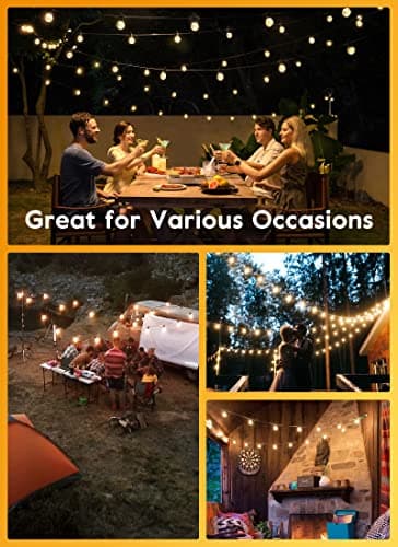 Brightown 38Ft Outdoor String Lights with Remote & 15 Shatterproof LED Bulbs - Waterproof Patio Hanging Lights for Porch Balcony Bistro Cafe