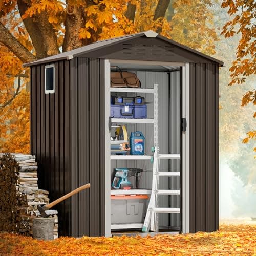 JY QAQA 5x3 FT Metal Outdoor Garden Storage Shed,Waterproof Metal Garden Sheds with Window and Lockable Double Door,Weather Resistant Steel Tool Storage House Shed for,Garden,Patio,Lawn