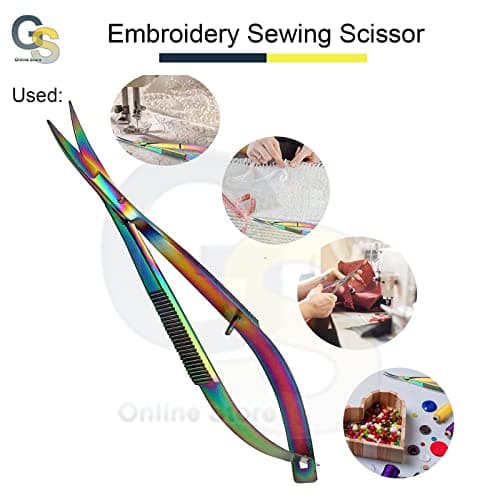Embroidery Sewing Scissor - Titanium Spring Action Scissor 4.5" - German Grade Stainless Steel, Curved Tip, Snips, Thread Scissor - G.S Online Store