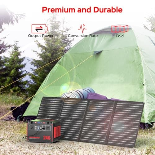 MARBERO Solar Generator 240Wh 300W Portable Power Station with Solar Panel 60W Included Backup Lithium Battery with AC Outlets for Camping Home Outdoor Emergency Hiking Travel