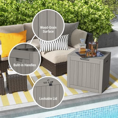 Deck Box, Waterproof Weatherproof and UV Resistant Resin Storage Bin with Lockable Lid, Ideal for, Outdoor, Patio Furniture Cushions, Pool Supplies, Garden Tools (31 Gallon, Grey)