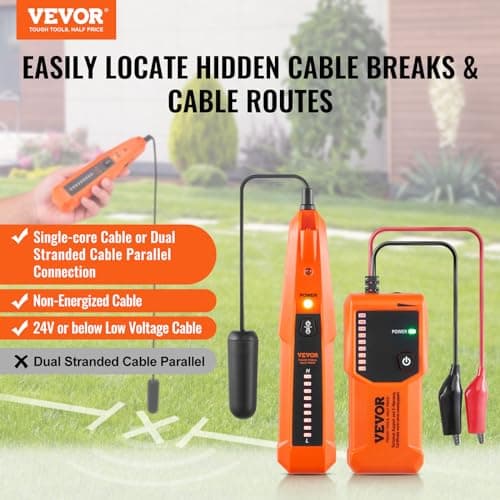 VEVOR Underground Cable Locator, 3 FT Max. Detection Depth, Wire Tracer Break Detector Finder with Earphone, 1000 FT Max.Detection Length Cable Tester for Pet Fence Buried Sprinkler Valve Irrigation