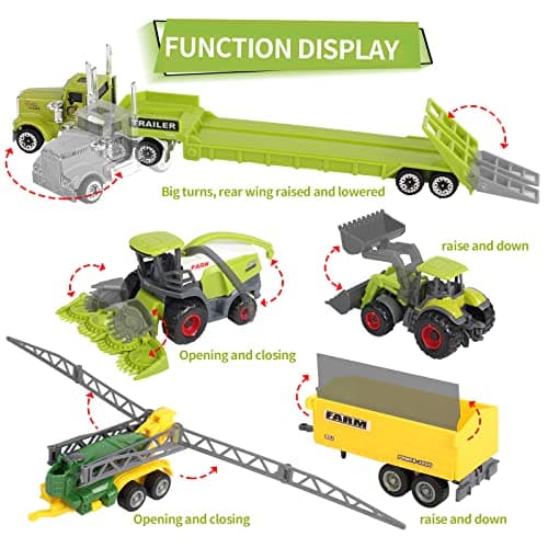 Oriate Kids Farm Toys Realistic Tractor Vehicle Playset, Diecast Car Set Educational Mini Farm Animals with Flatbed Trailer, Birthday Gift for Children 3 Year Old