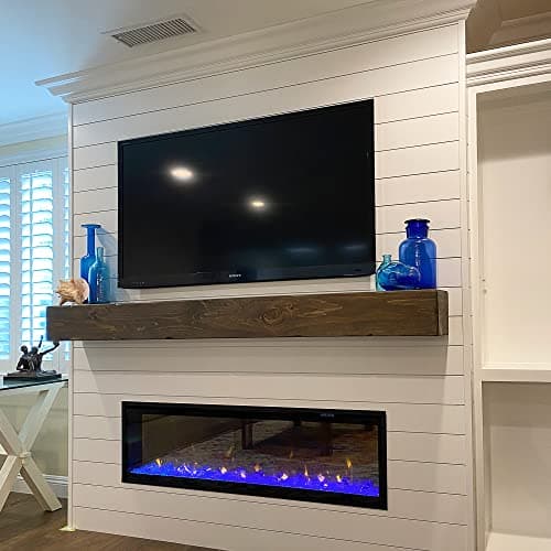 Fireplace Mantel, Rustic, Shelf, Floating Mantle, Real Wood, Beam, URBANDI (Dark Brown, 60Lx6Hx8D)