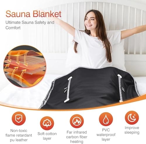 Infrared Sauna Blanket-Sauna Blanket for Home Use, Portable Design for Relaxation and Detoxification Highest 176℉, 20-60 Minutes Timer, 6 ft x 2.65 ft（Deep Black）