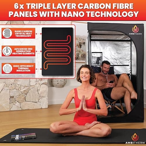 Extra Large Portable Infrared Sauna – Large Sauna Tent, + 50% Legroom, Warm Relaxation with 6 Infrared Panels; Comfortable High-Back Chair and Tablet Holder