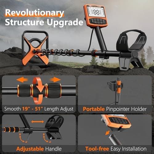 Metal Detector for Adults Rechargeable, 11" Professional Metal Detector for Gold & Silver, High Accuracy Waterproof Design with 5 Modes, 4000 mAh Lithium Battery, Easy to Use, M55, Orange