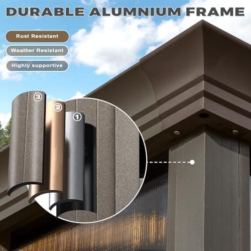 EROMMY 12' x 16' Sunroom, All-Season Gazebo Solarium with Sliding Doors, Lockable PC Screen Walls, Outdoor Permanent Sun Room with Galvanized Steel Roof, Aluminum Frame, for Garden, Patio, Deck