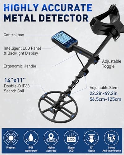 14'' Metal Detectors for Adults, Waterproof Double-D Search Coil, Professional Metal Detector with Pinpoint Mode, 13 inch Detection Depth, 4 Modes