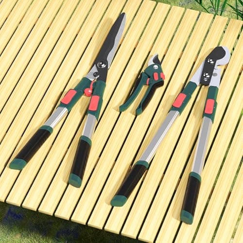 GARTOL 3-Piece Garden Tool Set - Bypass Lopper, Hedge Shears, Pruning Shears with Telescopic Aluminum Handles, Extendable Heavy-Duty Branch Cutters, Garden Clippers for Branches, Shrubs, and Hedges