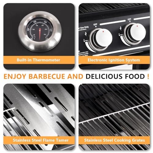 4-Burners Propane Gas Grill with Side Burner, 50,000 BTU Outdoor BBQ Grill, Cast Iron Cooking Grate with Wheels for Outdoor Patio Garden