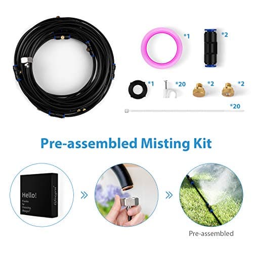 lifeegrn Misting Cooling System, Outdoor Misting System for Patio, 40 FT Misting Line+10 Mist Nozzles+3/4" Brass Adapter,Outdoor Mister System for Patio Garden Trampoline Greenhouse