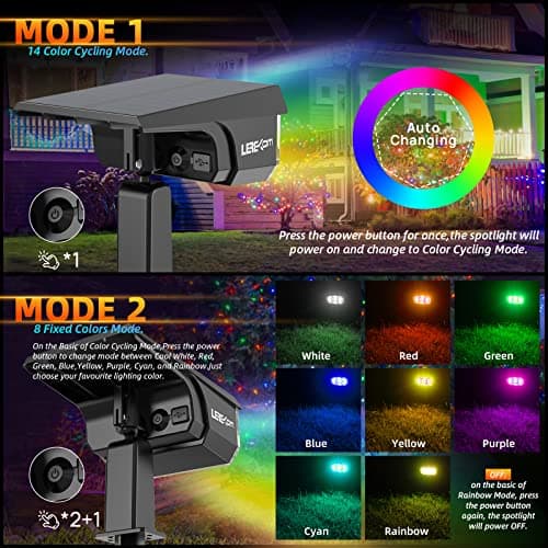 Solar Spotlights Outdoor,40 LEDs Color Changing RGB Landscape Path Lights,USB & Powered Multicoloured Spotlights,14 Colors Auto Cycling for Yard,Garden,2 Pack
