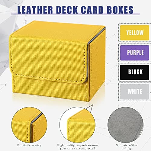 Yookeer 4 Pieces Leather Deck Card Boxes Cards Deck Game Box for Collectible Playing Card Box Compatible with MTG Commander(Black, Purple, Yellow, White,Horizontal)