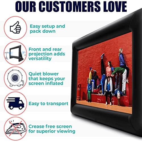 20 feet Inflatable Portable Projector Movie Screen - Huge Air-Blown Cinema Projection Screen Package with Rope, Blower,Tent Stakes - Front & Rear Projection,for Outdoor Party Backyard Pool Fun