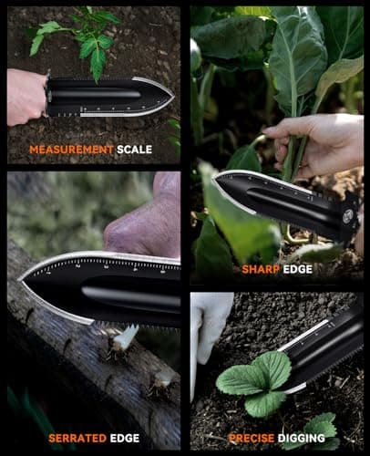 SUNPOW Metal Detector Shovel Digging Tools - Heavy Duty Double Serrated Edge Digger Shovel Knife - Garden Digging Tools with Carrying Sheath - Metal Detector Accessories