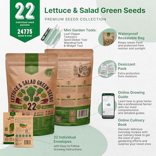 Organo Republic 22 Lettuce & Salad Greens Seeds Variety Pack 24,700+ Non-GMO Heirloom Lettuce Seeds for Indoor & Outdoor Garden, Hydroponics, Aerogarden - Arugula, Kale, Spinach, Swiss Chard, Lettuce