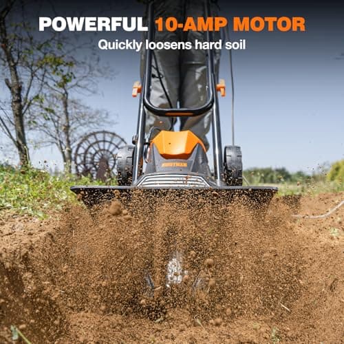 Alloyman 10-Amp Electric Tiller Cultivator, 14 Inch Tilling Width 8.7-Inch Corded Tiller with Foldable Handle, Adjustable Wheels Rototiller for Garden Lawn Yard Soil Cultivation