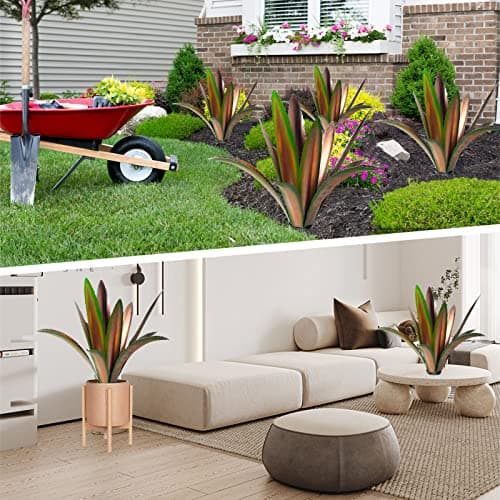 Enlarge thickened Wind Resistant Metal Agave Garden Art Metal Plant Country Garden Sculpture Statue Outdoor decoration Agave Metal Plant Courtyard Garden Lawn Ornament Gift (2, 12 Leaves Green)