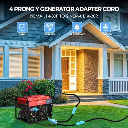 CircleCord 4 Prong 30 Amp Generator Splitter Y Adapter, NEMA L14-30P to 2X L14-30R, 10 AWG SJTW for Manual Transfer Switch, Generators, 125/250V 7500W