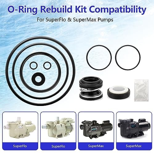 O-Ring Rebuild Repair Kit Compatible with Pentair SuperFlo, SuperMax Pool Pumps Parts, Includes US Seal PS-200 Shaft Seal, Water Slinger and O-Ring Lube, 2 Pump Union O-Rings, 2 Drain Plug O-Rings