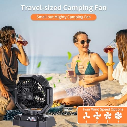 AVV 20000mAh High Speed Portable Camping Rechargeable Fan with Remote Control, Battery Powered with Auto Oscillating with Camping Essentials Accessories for Outdoor, Beach, Patio, Tent, Black