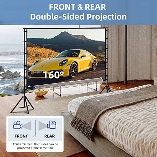 Projector Screen and Stand,Towond 120 inch Outdoor Projection Screen, Portable 16:9 4K HD Rear Front Movie Screen with Carry Bag Wrinkle-Free Design for Home Theater Backyard Cinema