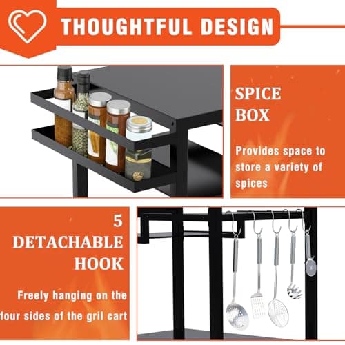20"x32" Double-Shelf Grill Table Movable Grill Cart, Outdoor Food Prep and Pizza Oven Table, Grill Stand Fits Blackstone Griddle 17" 22"