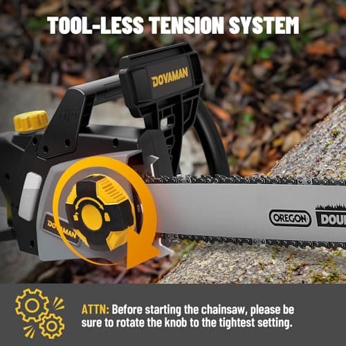 DCS08A Electric Chainsaw, One-Step Tool-Free Tensioning, Oregon Bar ＆ Chain, Low Kickback, Mechanical Brake, Automatic Chain Lubrication, 18-Inch 15-Amp Electric Chainsaw corded with 2 Chains