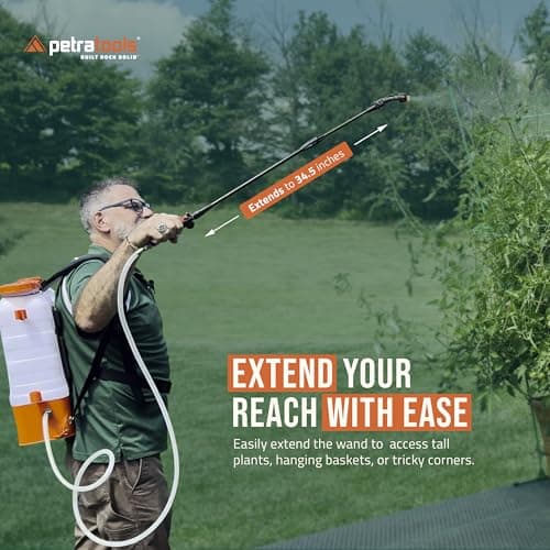 PetraTools Battery Powered Backpack Sprayer 4 Gallon - 6 Hours Long Battery Life & Padded Straps for Comfort - HD4000 Electric Backpack Garden Sprayer with 6 Spray Nozzles & 90PSI Adjustable Pressure