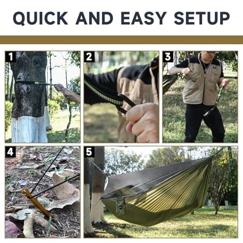 Camping Hammock with Mosquito Net and Ridge Rope, Extra Large for 2 Person, Lightweight Hanging Hammocks Tree Straps, All-in-one Fast Open Hammock for Outside, Hiking, and Travel