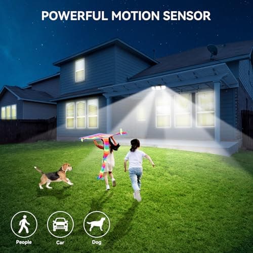 65W LED Security Lights Motion Flood Sensor Lights Outdoor, 6500LM, IP65 Waterproof, 6500K Flood Light Outdoor Motion Detector with Adjustable 3 Head Detected Flood for Entryway Garage, Yard, Porch