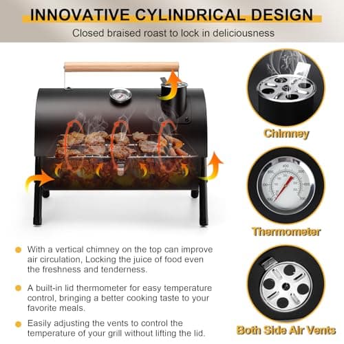 Joyfair Portable Charcoal Grill Set, Small Tabletop Barbecue Grill with Accessories Tools for Outdoor Camping BBQ Grilling Backyard Party Cooking, Heavy Duty & Innovative Design, Thermometer & Chimney