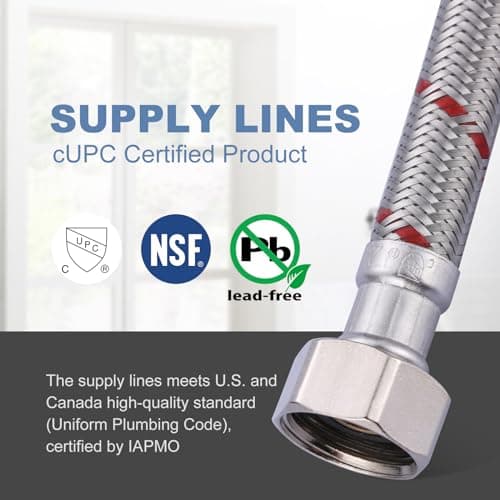 60 Inch Length Faucet Hose 1/2” to 1/2”, ARCORA Braided Stainless Steel cUPC Supply Lines 1/2 Inch FIP x 1/2 Inch FIP Sink Hose Attachment for Faucet 1 Pair