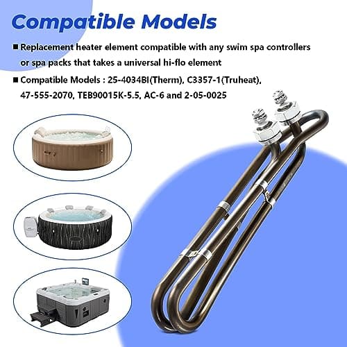 5.5KW 240V Titanium Hot Tub Spa Heating for Universal Heating Element Replacement for Flo-Thru, Also fit for Balboa Spa Heater Element and Spas Electric Heaters Or Swimming Pools -(10 inch)