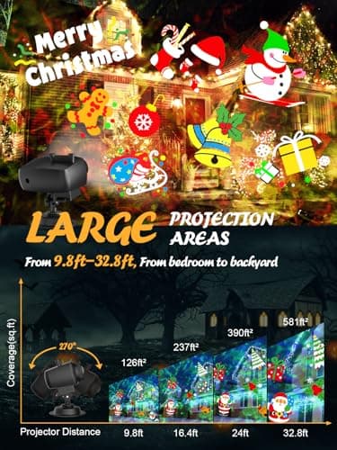 8-Pattern Christmas Projector Lights Outdoor, Anysun Brighter 160 HD Patterns Christmas Decorations, 2-in-1 Ocean Wave Snowflake Holiday Projector Waterproof with Timer for Garden Party Landscape Show