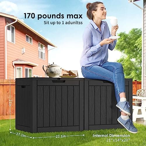 DRATO Deck Boxes, 31 Gallon Outdoor Storage Box for Patio Cushion, Sports Equipment, Garden Tools, Waterproof and UV Resistant, Lockable Black