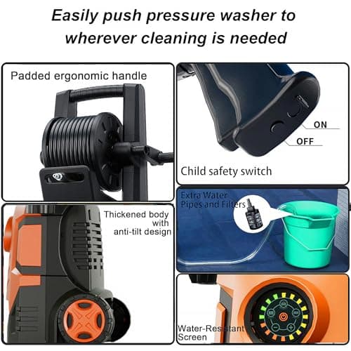2025Upgraded Electric Pressure Washer with Adjustable Touch Screen 5000PSI 3.3GPM/8 Level, 58Total Long, 4 Quick Connect Nozzles,Inlet Hose&Filter&Foam Cannon for Cars/Fences/Driveways/Home Cleaning