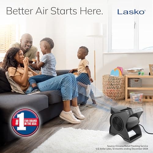 Lasko 12” Utility Fan for Job Site or Home Use, 289 CFM, Pivoting High Velocity Blower Fans, 3 Speeds, 2 Accessory Outlets 120V, Black, U12104