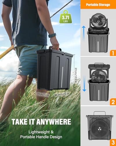 Ausic 9L Bucket Portable Misting Fan for Outdoors Patios, 20000mAh Rechargeable Battery Operated Camping Fan, 3 Strong Winds, 3 Large Spray Outlets, for Fishing/Travel/Garden Party/Golf/Tent/Office