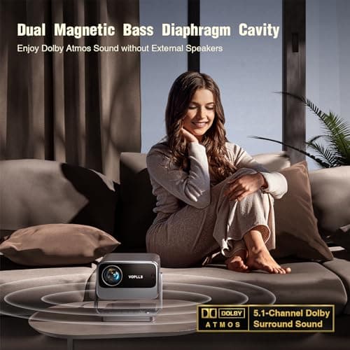 [Netflix Officially & AI Auto Focus] VOPLLS 4K Projector with WiFi and Bluetooth, 3D DoIby Audio & Auto Keystone Video Projector, 1000 ANSI Outdoor Movie Projector, 50% Zoom, MAX 300''Display(Grey)