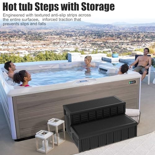 Hot Tub Steps, Outdoor Spa Steps with Storage, Non-Slip & Sturdy Hot Tub Stairs, 36 Inches Long, Black