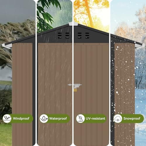 COMHOMA Shed Outdoor Storage Shed Metal,Lockable Doors Tool Sheds with Sloping Roof,Steel Garden Shed with Air Vent for Backyard,Patio,Lawn,Poolside (Brown, 6x4)