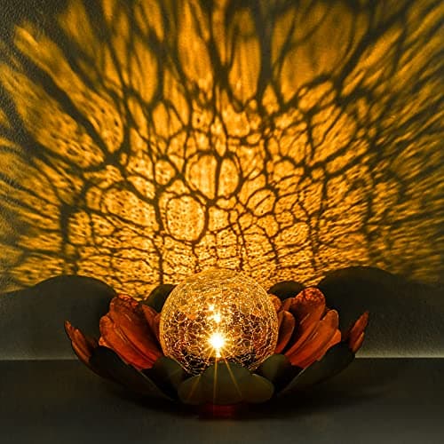 Solar Flower Light Outdoor Christmas Decorative,Garden Solar Powered Lights,Yard Solar Glass Ball Light with Metal Petal for Tabletop Decor Birthday Gift for Her,Christmas Gifts for Women
