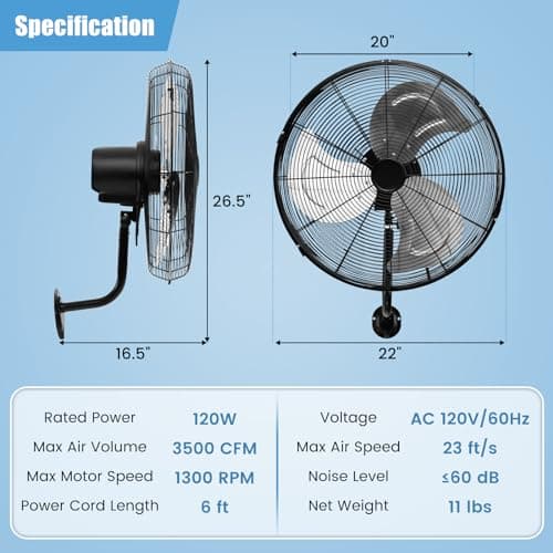 Tangkula 20 Inch Wall Mount Fan with Aluminum Fan Blades, Industrial 3-Speed Oscillating Metal Wall Fan, Heavy Duty Wall Mount Fan for Shop, Commercial, Garage, Warehouse, Workshops & Factory