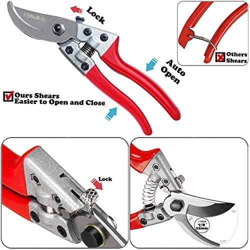 Pruning Shears with Stainless SK5 Steel Blades+Straight Tip Gardening Shears Garden Shears Garden Clippers Florist Scissors Hand Pruners Garden Tools Gardening Tools Set,Red