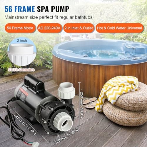 VEVOR 2 Speed SPA Pump, 56-Frame, AC 220-240V Hot Tub SPA Pump, 4HP/210GPM/65.61ft High Speed or 0.7HP/103GPM/16.07ft Low Speed, 2" Port 90° Rotational Interface for Hot Tub, Tested to UL Standards